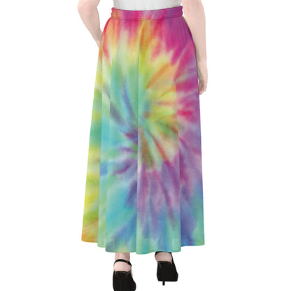 Pastel Spiral Tie Dye Print Chiffon Maxi Skirt