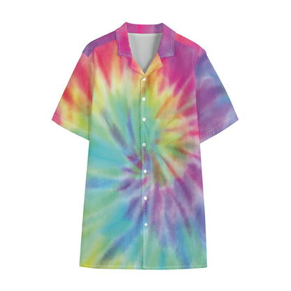 Pastel Spiral Tie Dye Print Cotton Hawaiian Shirt