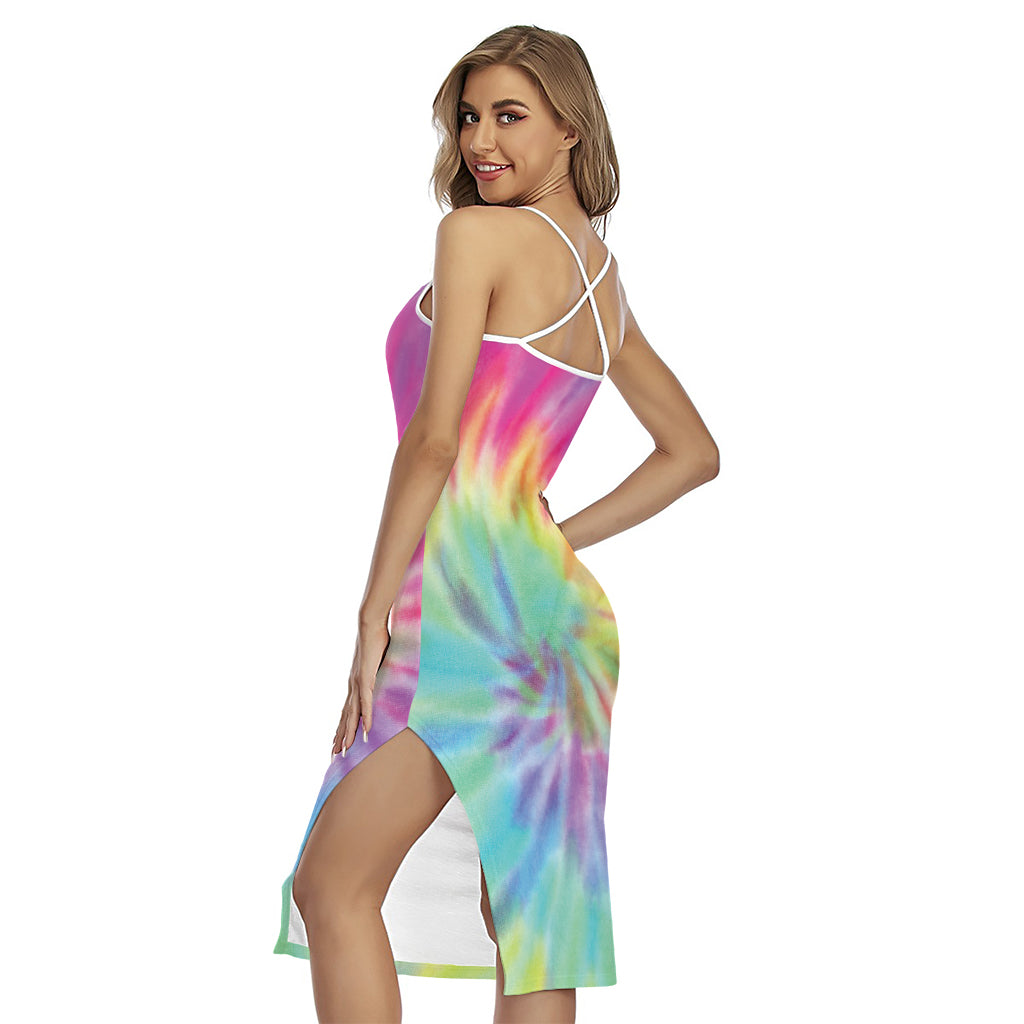 Pastel Spiral Tie Dye Print Cross Back Cami Dress