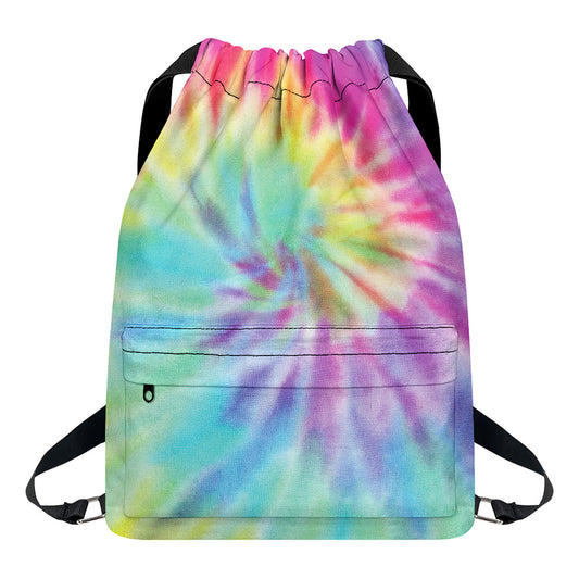Pastel Spiral Tie Dye Print Drawstring Backpack
