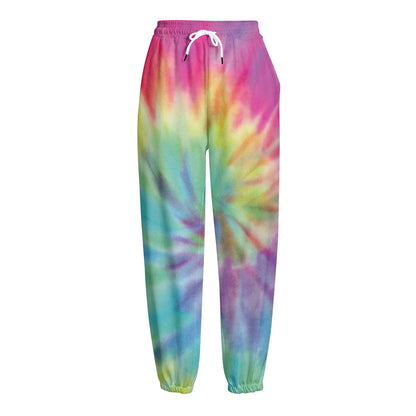 Pastel Spiral Tie Dye Print Fleece Lined Knit Pants