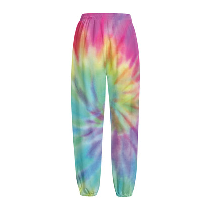Pastel Spiral Tie Dye Print Fleece Lined Knit Pants