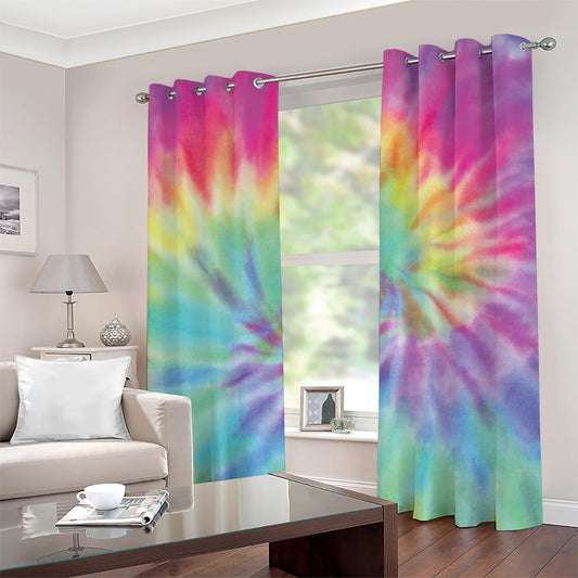 Pastel Spiral Tie Dye Print Grommet Curtains