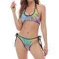Pastel Spiral Tie Dye Print Halter Scoop Tie Side Bikini