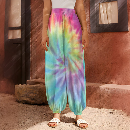 Pastel Spiral Tie Dye Print Harem Pants
