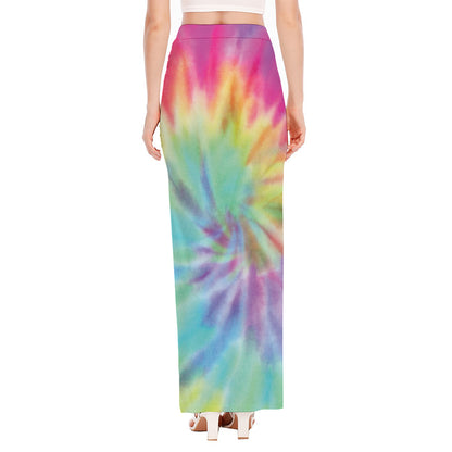Pastel Spiral Tie Dye Print High Slit Maxi Skirt