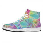 Pastel Spiral Tie Dye Print High Top Leather Sneakers