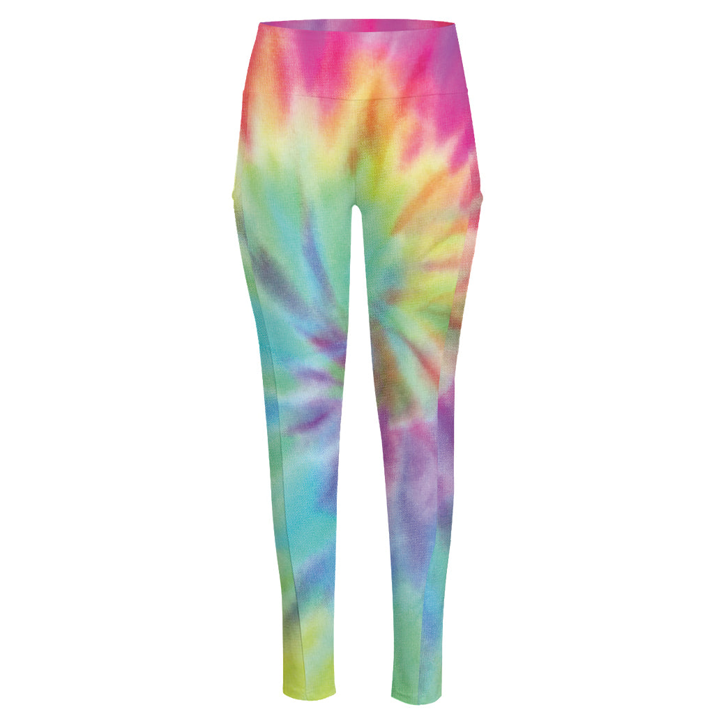 Pastel Spiral Tie Dye Print High-Waisted Pocket Leggings