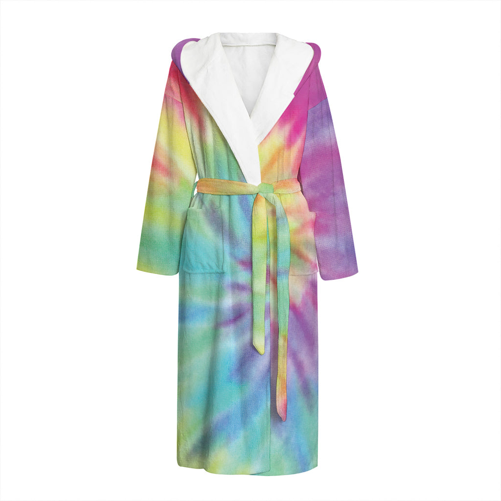 Pastel Spiral Tie Dye Print Hooded Bathrobe