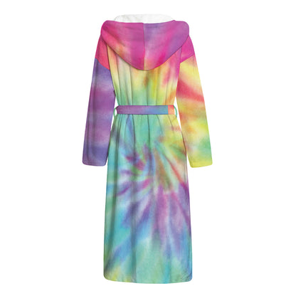 Pastel Spiral Tie Dye Print Hooded Bathrobe