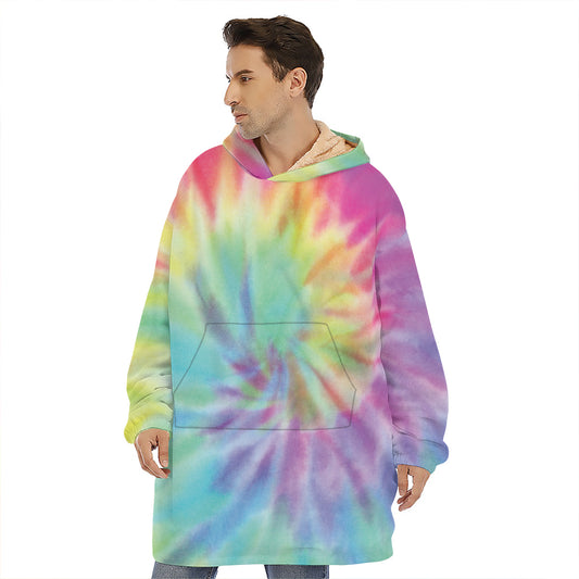 Pastel Spiral Tie Dye Print Hoodie Blanket