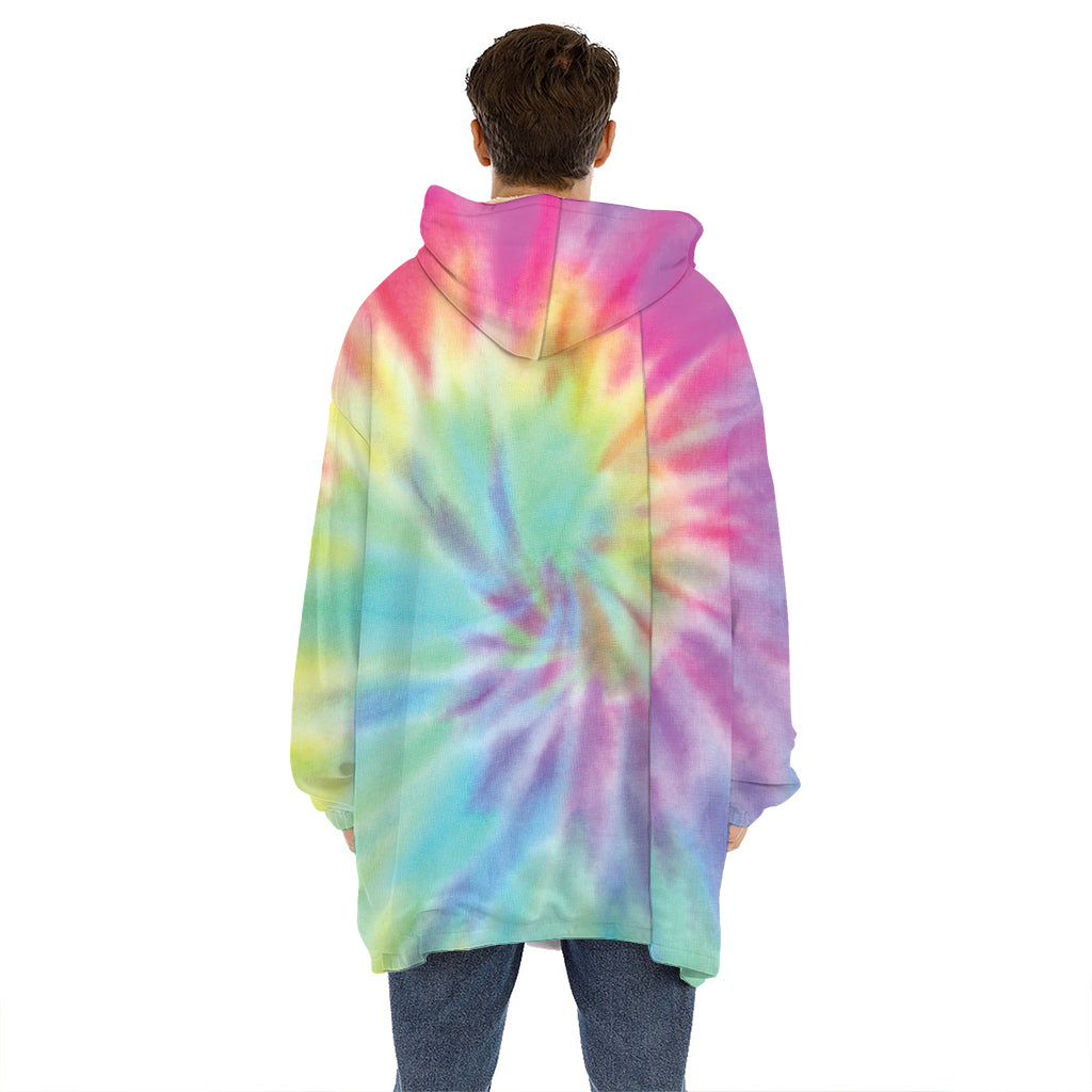 Pastel Spiral Tie Dye Print Hoodie Blanket