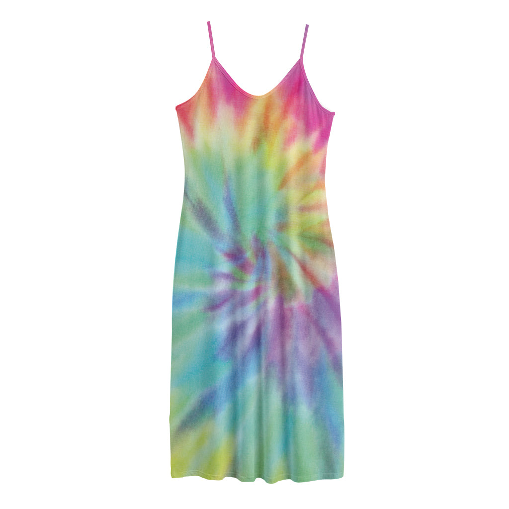 Pastel Spiral Tie Dye Print Jersey Midi Cami Dress