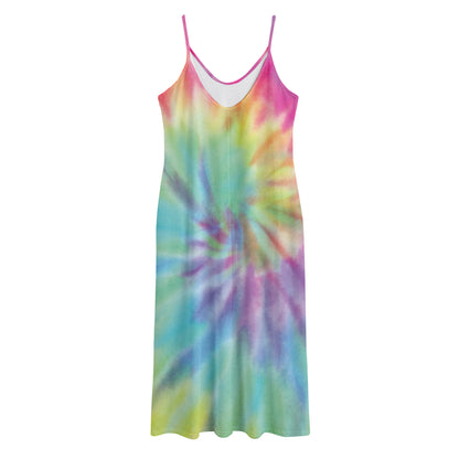Pastel Spiral Tie Dye Print Jersey Midi Cami Dress