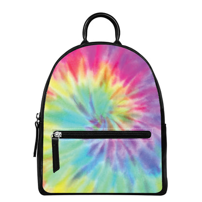 Pastel Spiral Tie Dye Print Leather Backpack