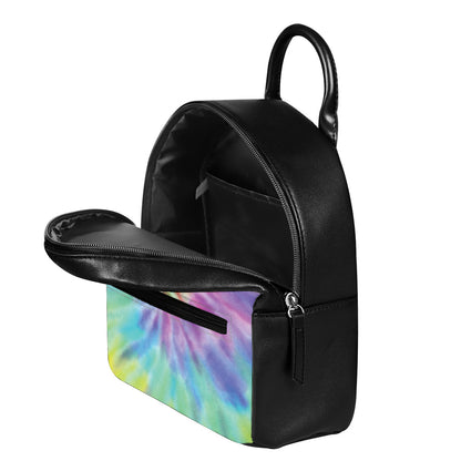 Pastel Spiral Tie Dye Print Leather Backpack