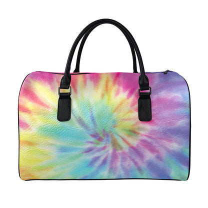 Pastel Spiral Tie Dye Print Leather Duffle Bag