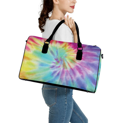 Pastel Spiral Tie Dye Print Leather Duffle Bag