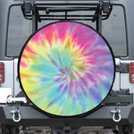Pastel Spiral Tie Dye Print Leather Spare Tire Cover