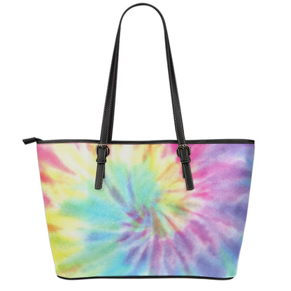 Pastel Spiral Tie Dye Print Leather Tote Bag
