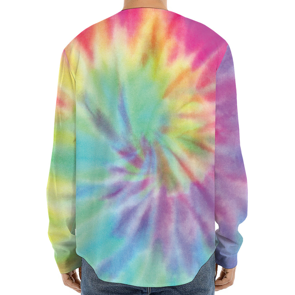 Pastel Spiral Tie Dye Print Long Sleeve Baseball Jersey