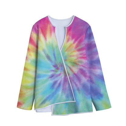 Pastel Spiral Tie Dye Print Long Sleeve Short Coat