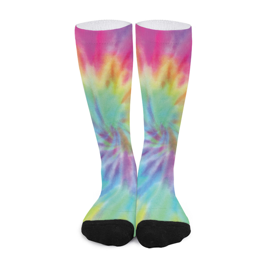 Pastel Spiral Tie Dye Print Long Socks