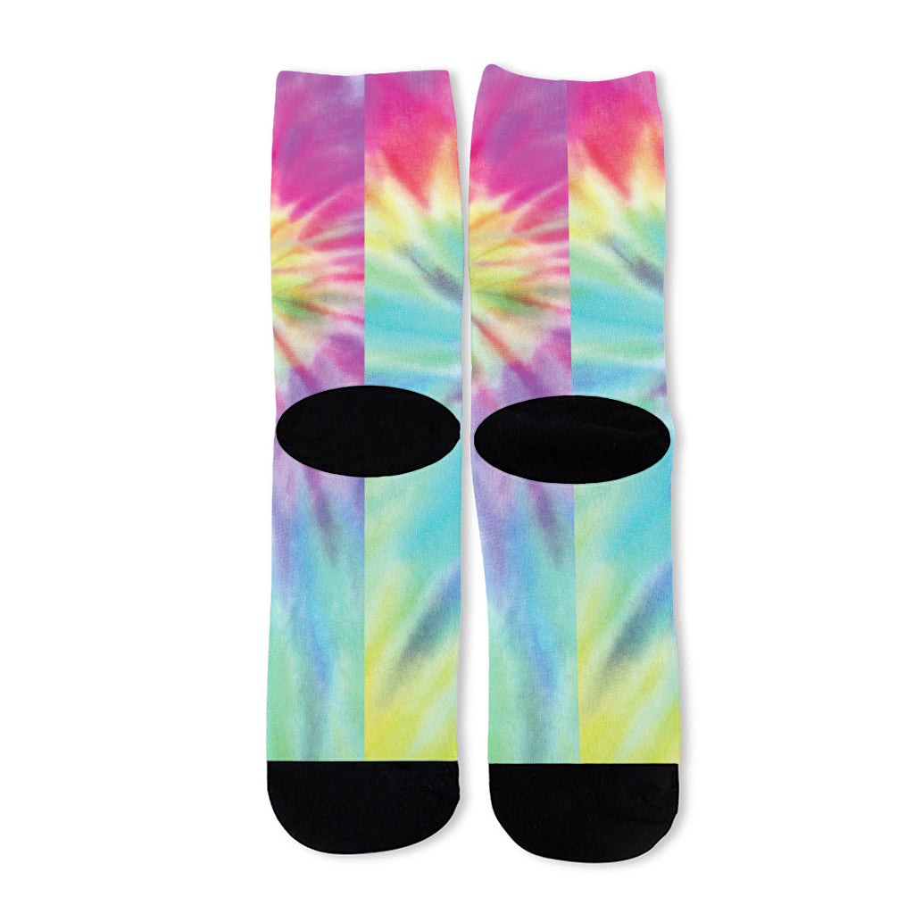 Pastel Spiral Tie Dye Print Long Socks