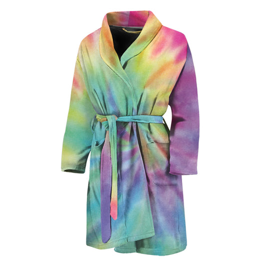 Pastel Spiral Tie Dye Print Men's Bathrobe