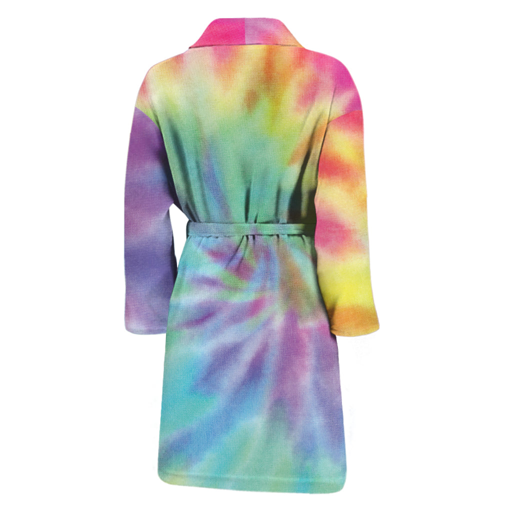 Pastel Spiral Tie Dye Print Men's Bathrobe