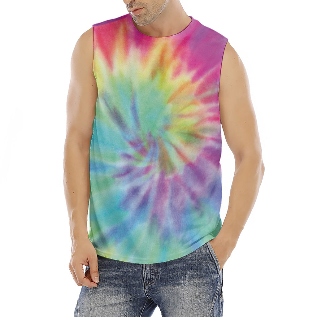 Pastel Spiral Tie Dye Print Men's Fitness Tank Top