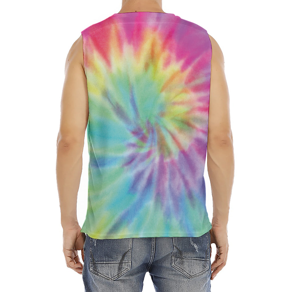 Pastel Spiral Tie Dye Print Men's Fitness Tank Top