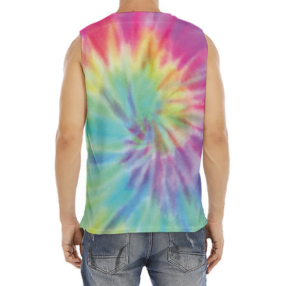 Pastel Spiral Tie Dye Print Men's Fitness Tank Top
