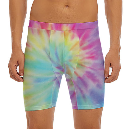 Pastel Spiral Tie Dye Print Men's Long Boxer Briefs