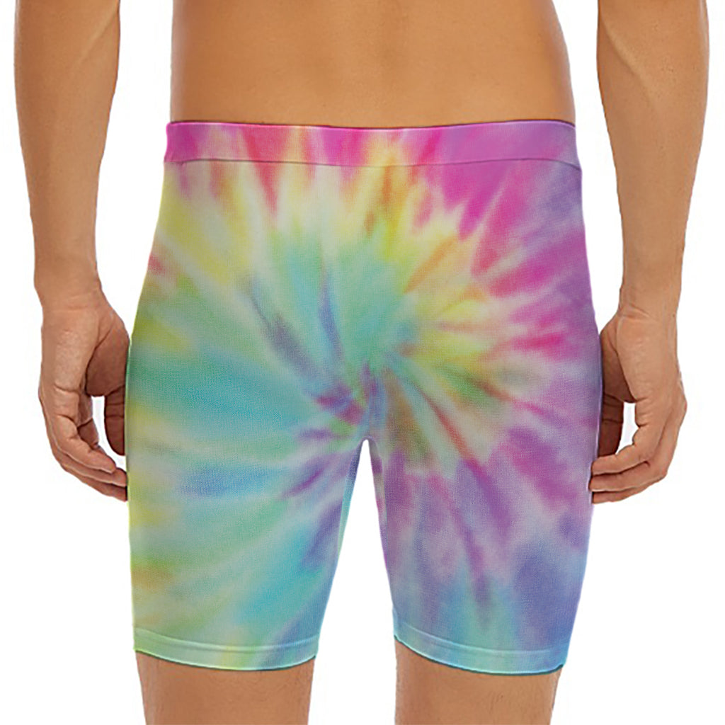 Pastel Spiral Tie Dye Print Men's Long Boxer Briefs