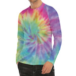 Pastel Spiral Tie Dye Print Men's Long Sleeve Rash Guard