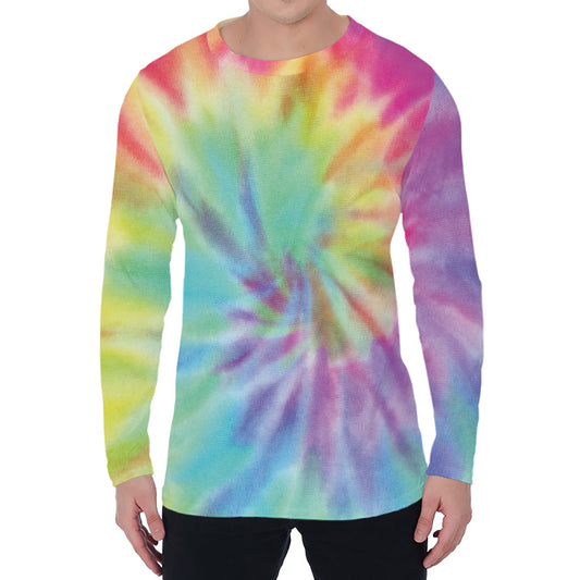Pastel Spiral Tie Dye Print Men's Long Sleeve T-Shirt