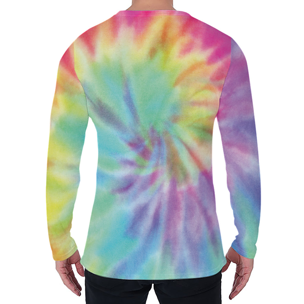 Pastel Spiral Tie Dye Print Men's Long Sleeve T-Shirt
