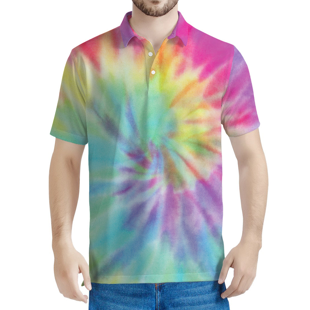 Pastel Spiral Tie Dye Print Men's Polo Shirt