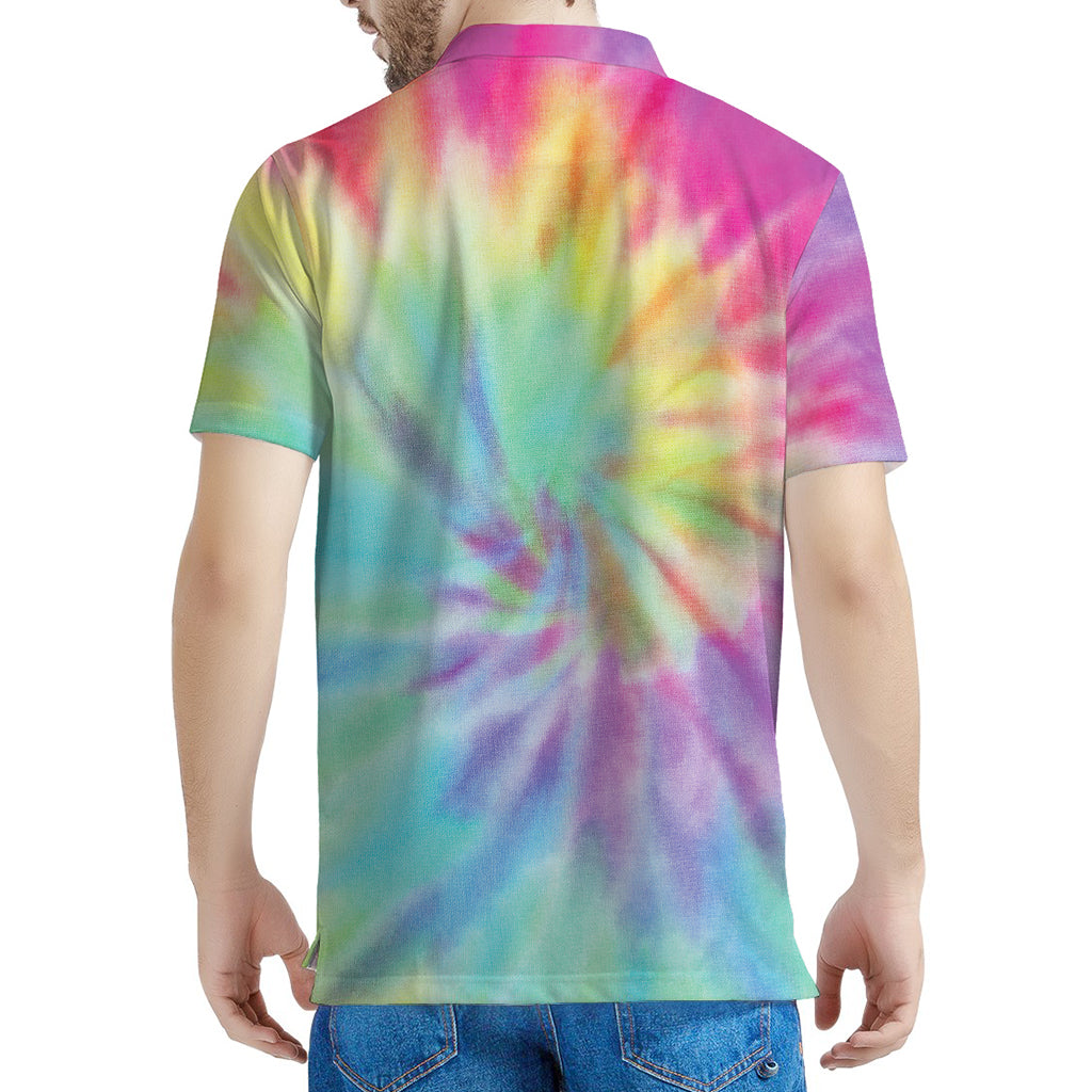 Pastel Spiral Tie Dye Print Men's Polo Shirt