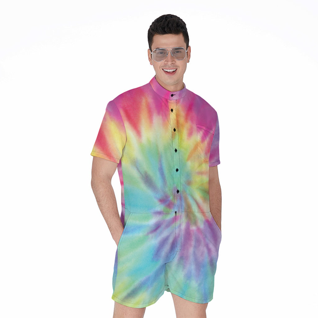 Pastel Spiral Tie Dye Print Men's Rompers