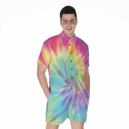 Pastel Spiral Tie Dye Print Men's Rompers