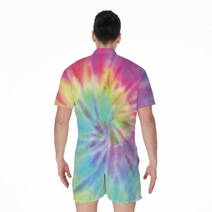 Pastel Spiral Tie Dye Print Men's Rompers