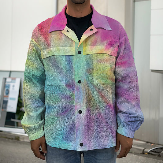 Pastel Spiral Tie Dye Print Men's Shirt Jacket
