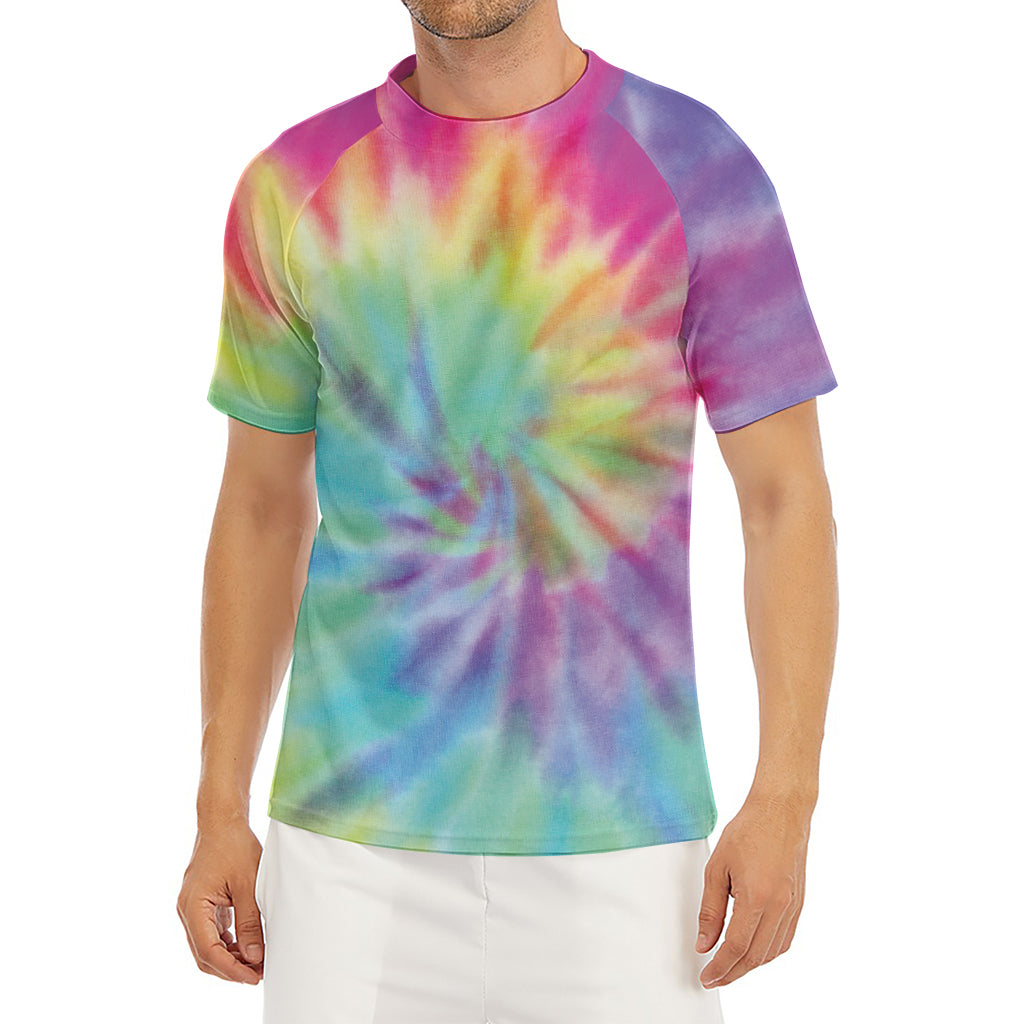 Pastel Spiral Tie Dye Print Men's Short Sleeve Rash Guard
