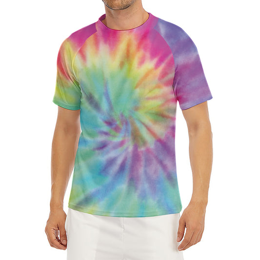 Pastel Spiral Tie Dye Print Men's Short Sleeve Rash Guard