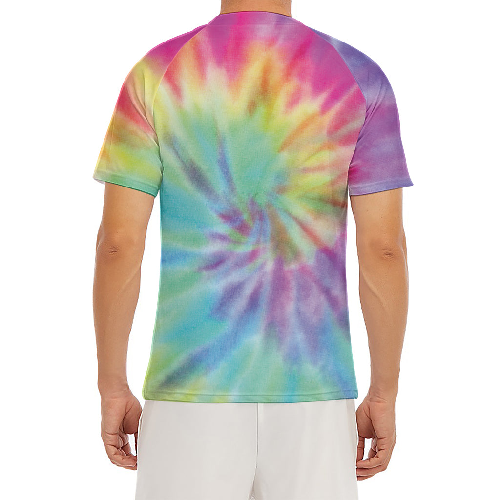 Pastel Spiral Tie Dye Print Men's Short Sleeve Rash Guard