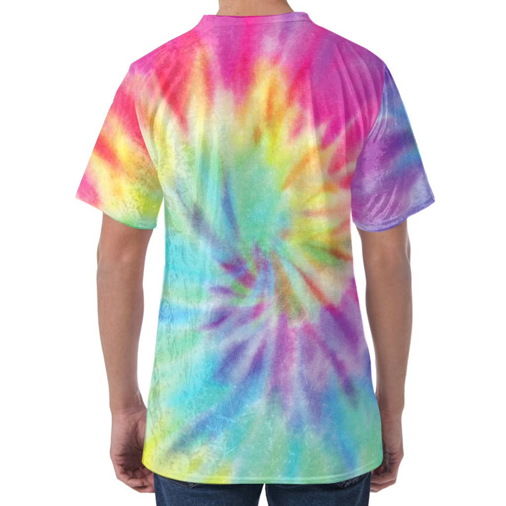 Pastel Spiral Tie Dye Print Men's Velvet T-Shirt