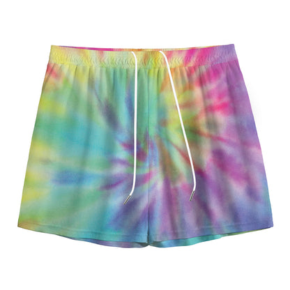Pastel Spiral Tie Dye Print Mesh Shorts