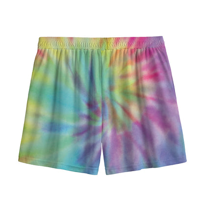 Pastel Spiral Tie Dye Print Mesh Shorts